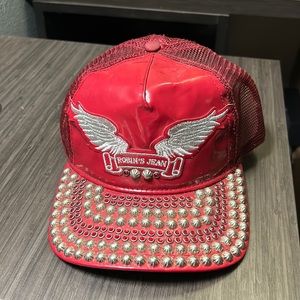Leather Robins Hat Red with the wings and stones